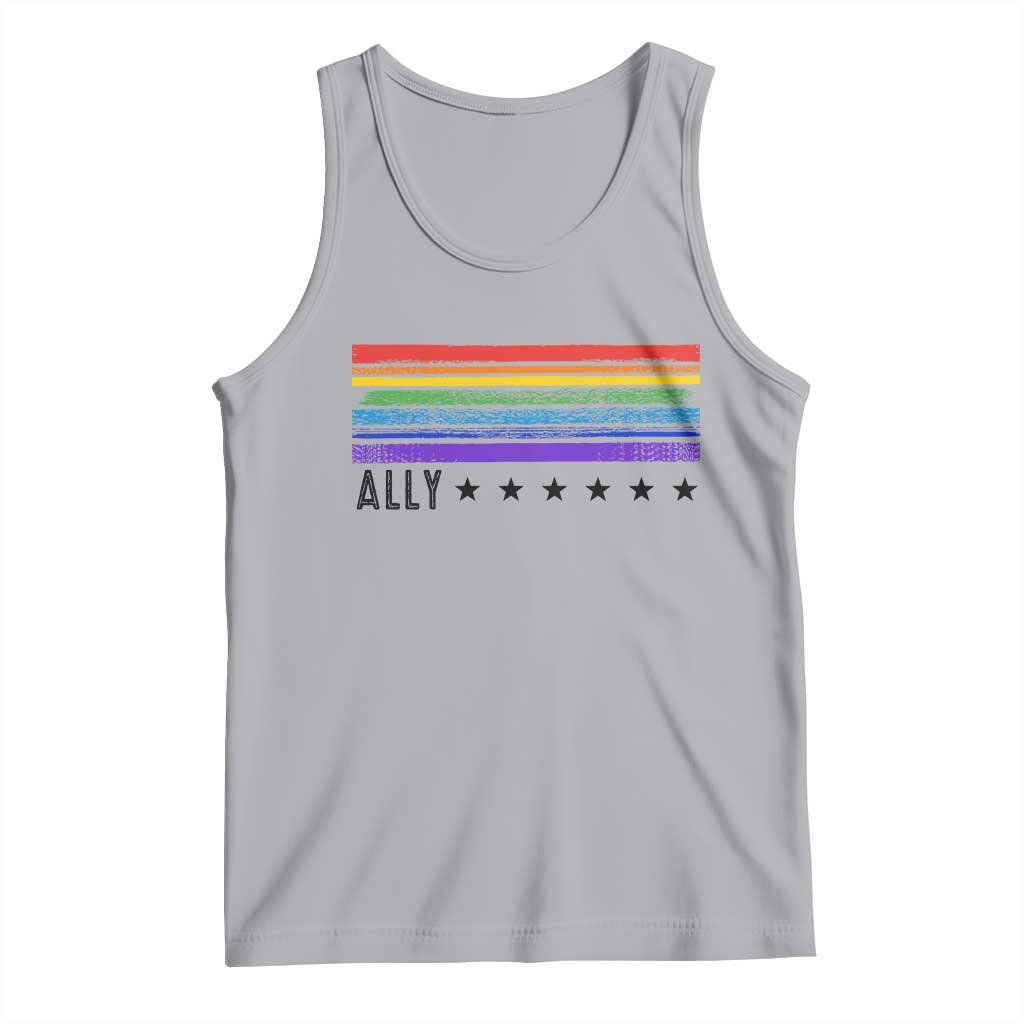 Retro Rainbow Ally Distressed Stripes Graphic Tank Top LGBTQ Support Pride Month TS02 Athletic Heather Print Your Wear