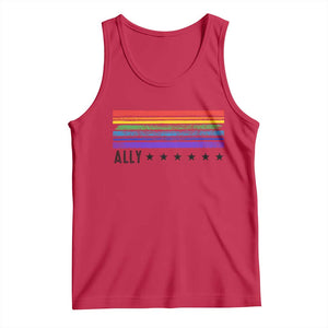 Retro Rainbow Ally Distressed Stripes Graphic Tank Top LGBTQ Support Pride Month TS02 Red Print Your Wear