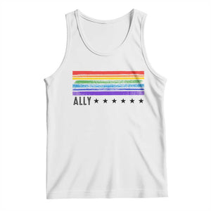 Retro Rainbow Ally Distressed Stripes Graphic Tank Top LGBTQ Support Pride Month TS02 White Print Your Wear