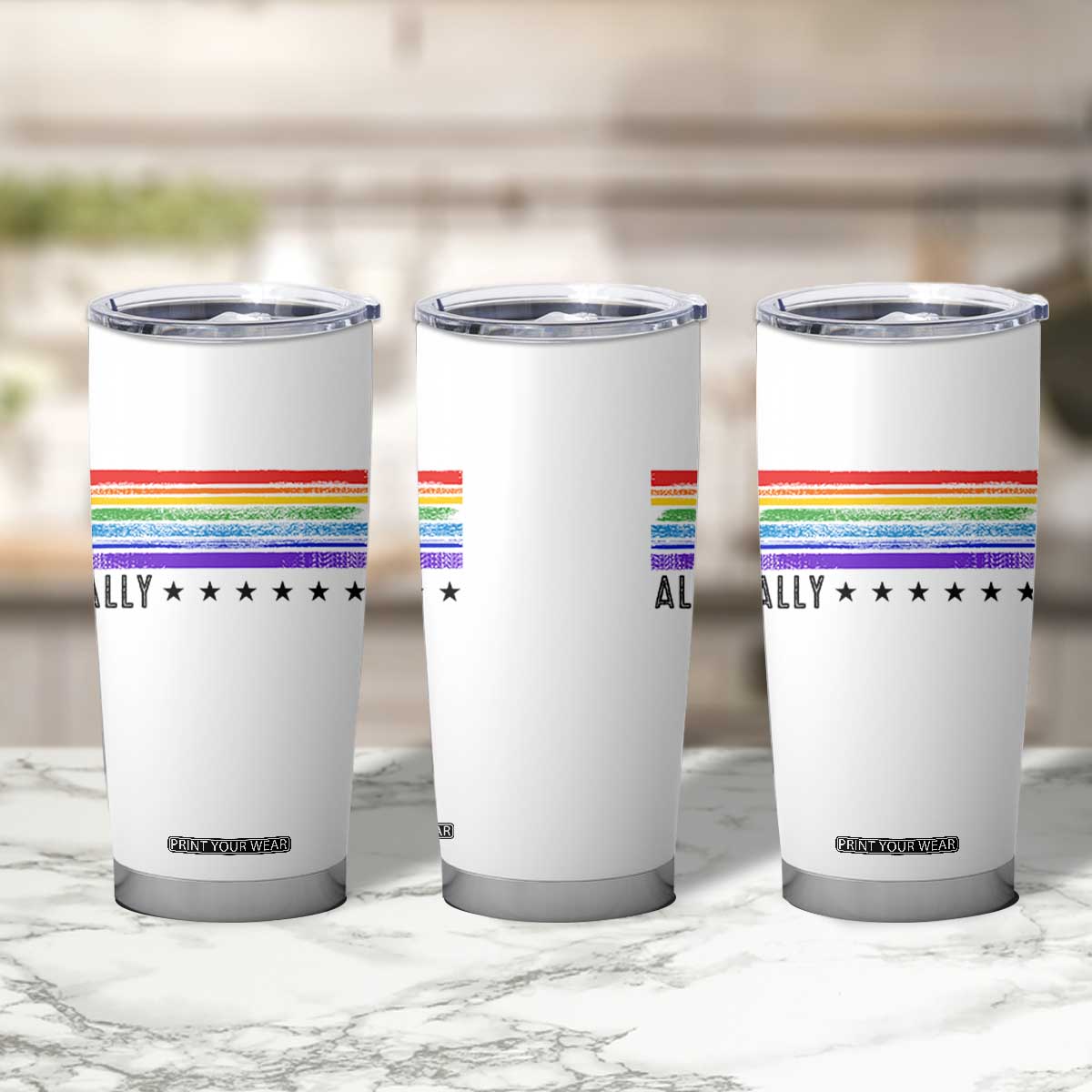 Retro Rainbow Ally Distressed Stripes Graphic Tumbler Cup LGBTQ Support Pride Month TS02 Print Your Wear