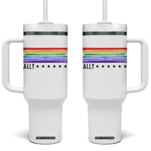 Retro Rainbow Ally Distressed Stripes Graphic Tumbler With Handle LGBTQ Support Pride Month TS02 One Size: 40 oz White Print Your Wear