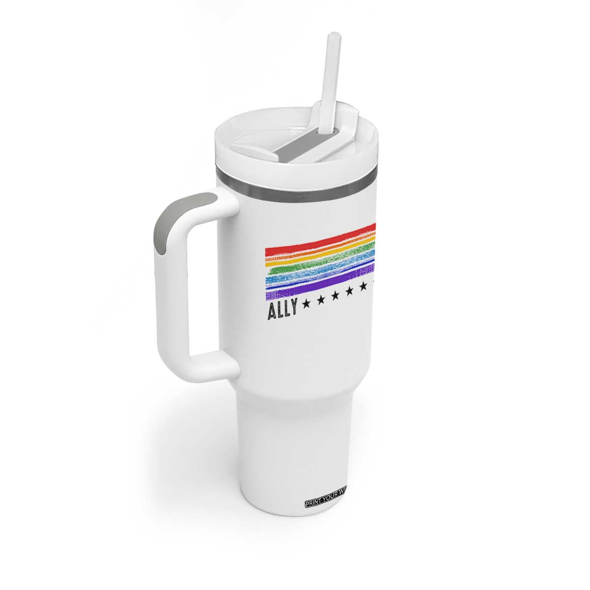 Retro Rainbow Ally Distressed Stripes Graphic Tumbler With Handle LGBTQ Support Pride Month TS02 Print Your Wear