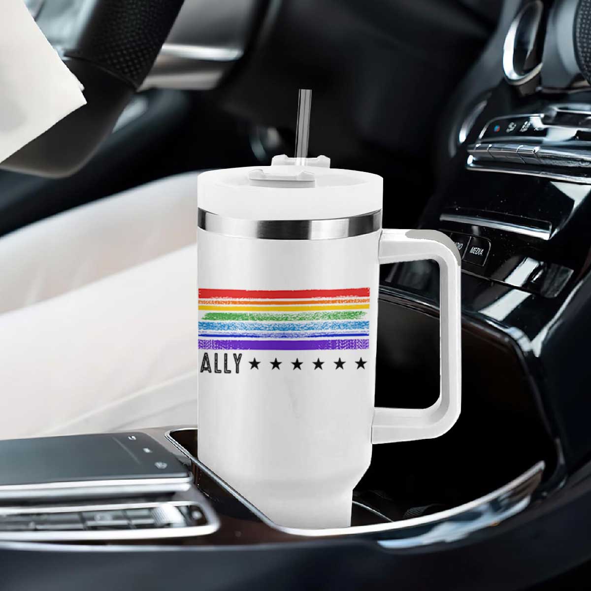 Retro Rainbow Ally Distressed Stripes Graphic Tumbler With Handle LGBTQ Support Pride Month TS02 Print Your Wear