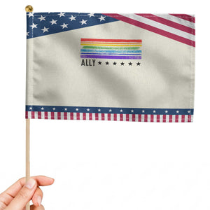 Retro Rainbow Ally Distressed Stripes Graphic Patriotic Handheld Flag LGBTQ Support Pride Month TS02 Modern 8.2" × 5.5" Beige Blue Print Your Wear