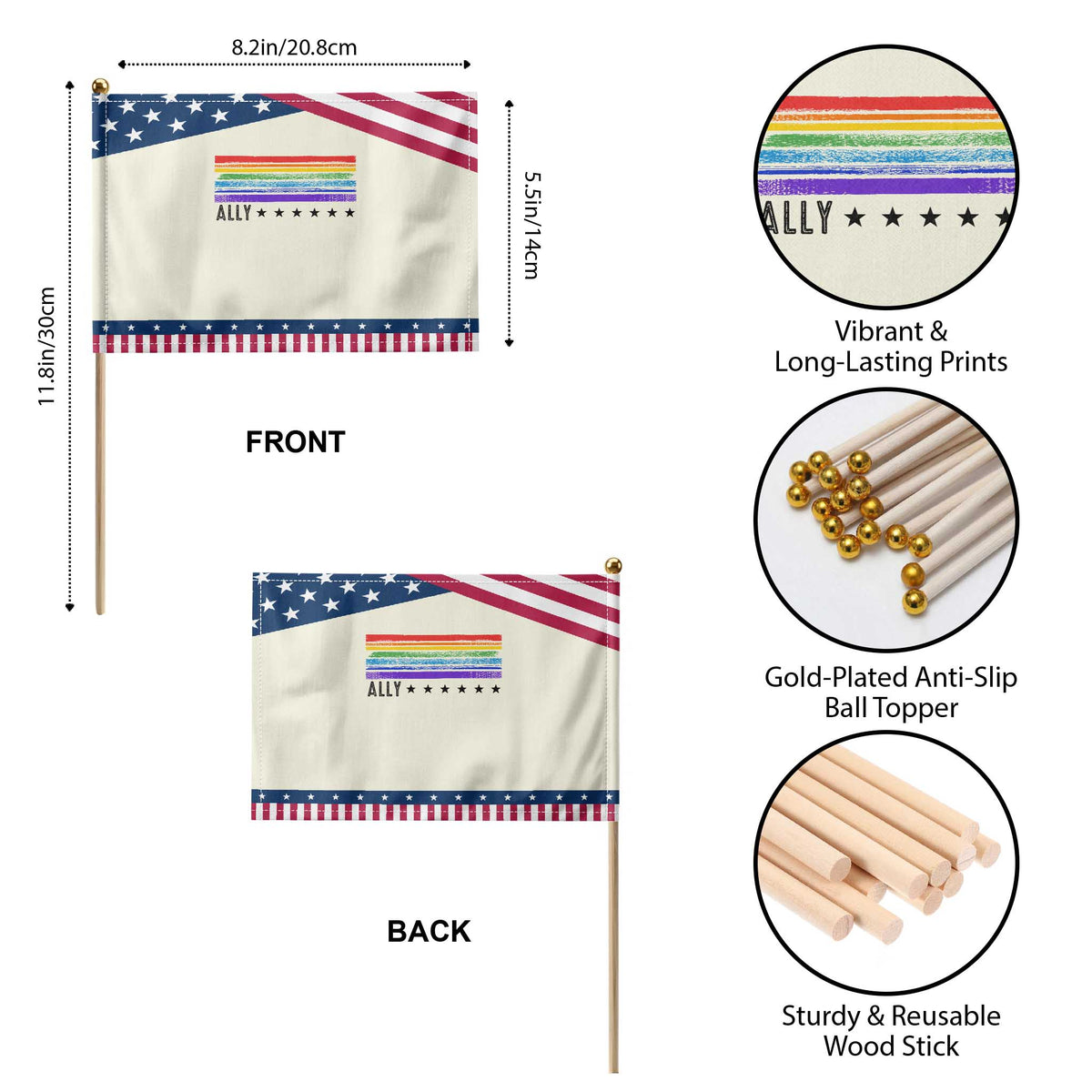 Retro Rainbow Ally Distressed Stripes Graphic Patriotic Handheld Flag LGBTQ Support Pride Month TS02 Print Your Wear