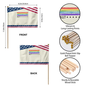 Retro Rainbow Ally Distressed Stripes Graphic Patriotic Handheld Flag LGBTQ Support Pride Month TS02 Print Your Wear