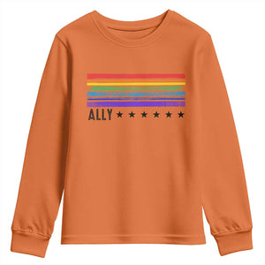 Retro Rainbow Ally Distressed Stripes Graphic Youth Sweatshirt LGBTQ Support Pride Month TS02 Orange Print Your Wear