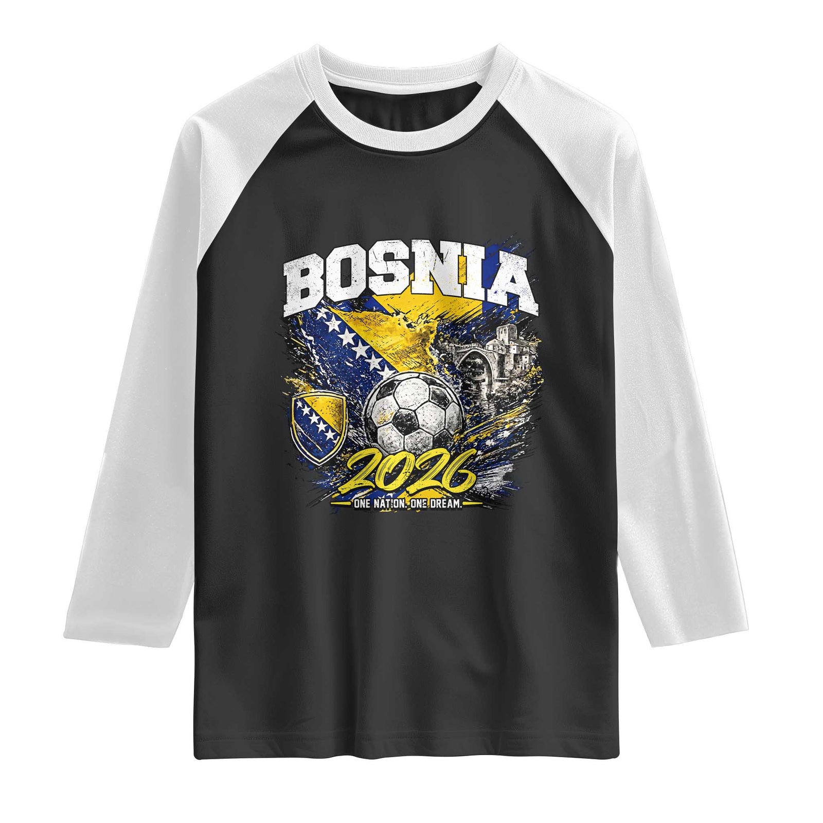 Bosnia Soccer Jersey Pride 2026 Raglan Shirt One Nation One Dream Heritage Football Sports Fan TS02 Black White Print Your Wear