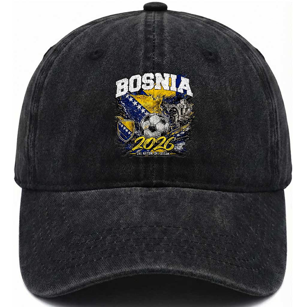 Bosnia Soccer Jersey Pride 2026 Washed Cotton Baseball Cap One Nation One Dream Heritage Football Sports Fan TS02 Print Your Wear