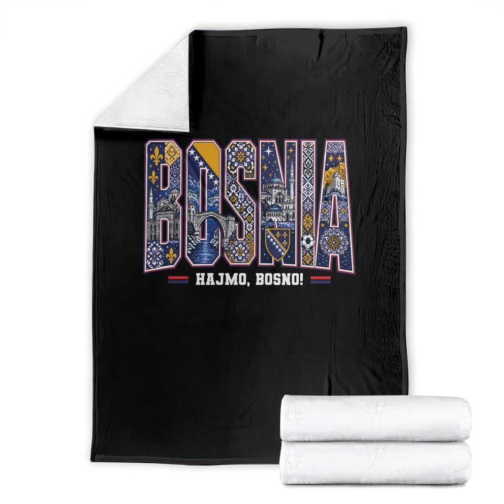 Lets Go Bosnia Heritage Hajmo Bosno Cultural Mosaic Pattern Throw Blanket Bosnia Herzegovina Map Soccer Lover Football Fan TS02 Black Print Your Wear