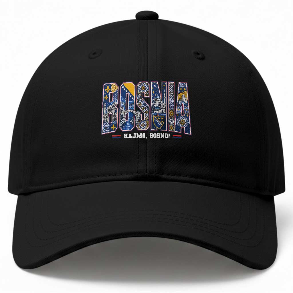 Lets Go Bosnia Heritage Hajmo Bosno Cultural Mosaic Pattern Baseball Cap Bosnia Herzegovina Map Soccer Lover Football Fan TS02 Print Your Wear