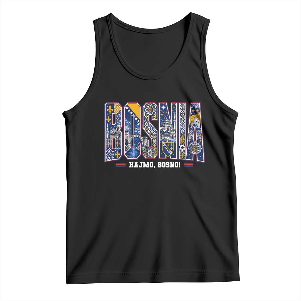 Lets Go Bosnia Heritage Hajmo Bosno Cultural Mosaic Pattern Tank Top Bosnia Herzegovina Map Soccer Lover Football Fan TS02 Black Print Your Wear