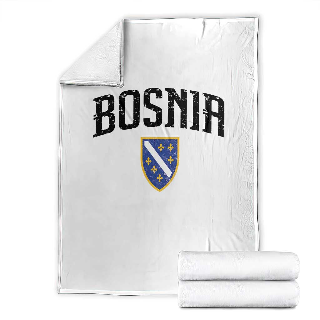 Vintage Bosnia Coat of Arms Minimalist Throw Blanket Golden Lily Heritage Shield Graphic TS02 White Print Your Wear