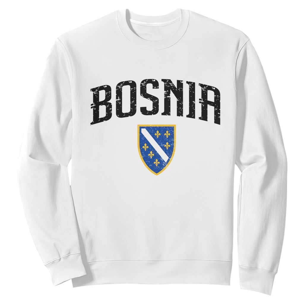 Vintage Bosnia Coat of Arms Minimalist Sweatshirt Golden Lily Heritage Shield Graphic TS02 White Print Your Wear