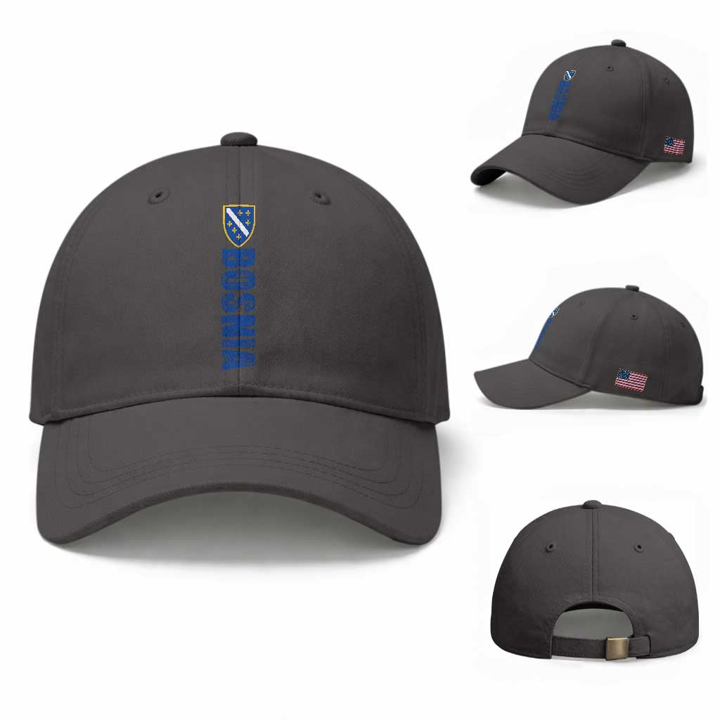 Bosnia Typography Coat of Arms Baseball Cap Golden Lily Shield Modern Graphic TS02 Baseball Cap Universal Fit Dark Gray Print Your Wear