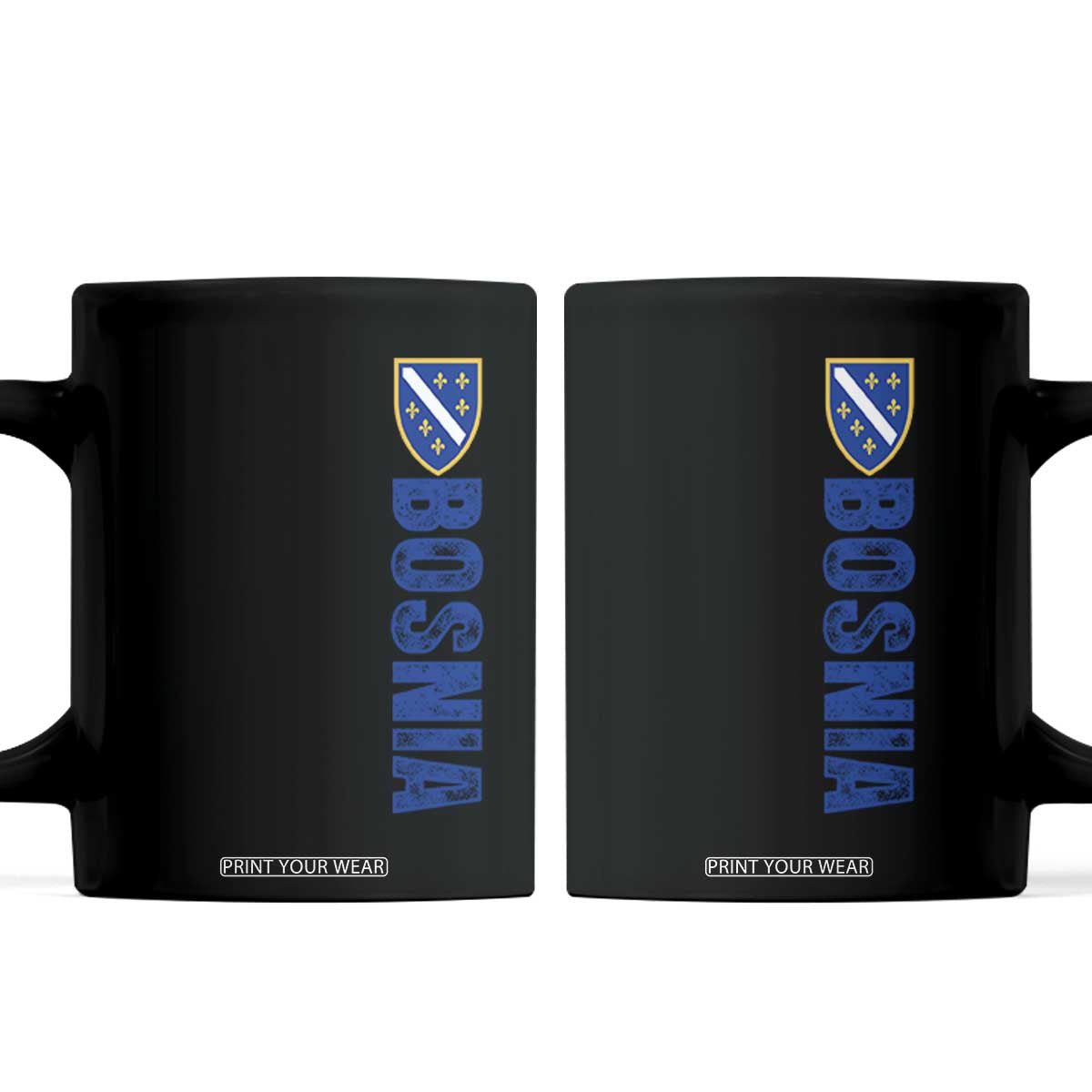 Bosnia Typography Coat of Arms Coffee Mug Golden Lily Shield Modern Graphic TS02 Black Print Your Wear