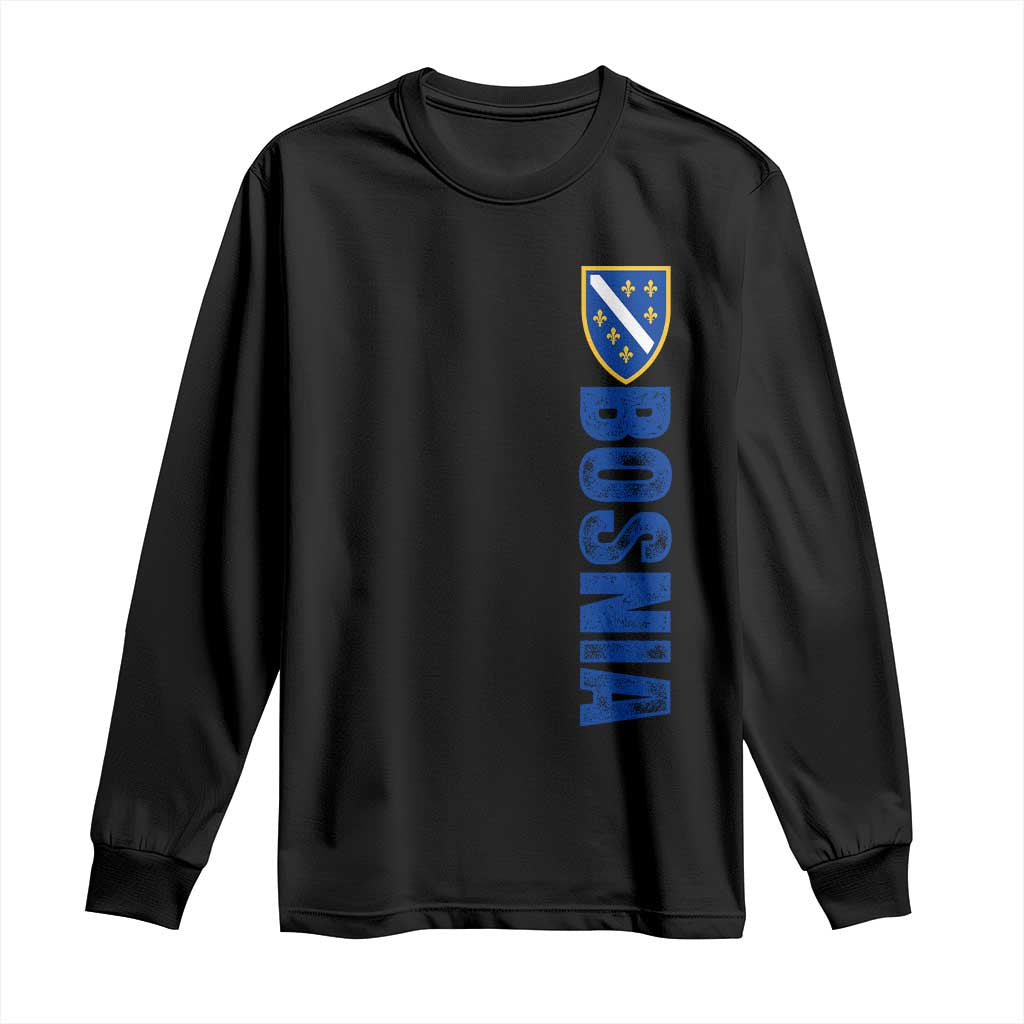 Bosnia Typography Coat of Arms Long Sleeve Shirt Golden Lily Shield Modern Graphic TS02 Black Print Your Wear