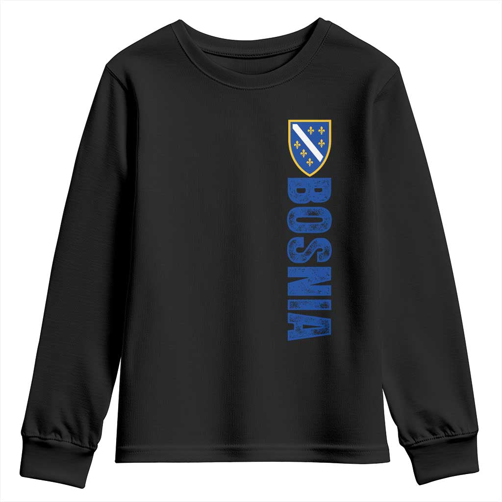 Bosnia Typography Coat of Arms Youth Sweatshirt Golden Lily Shield Modern Graphic TS02 Black Print Your Wear