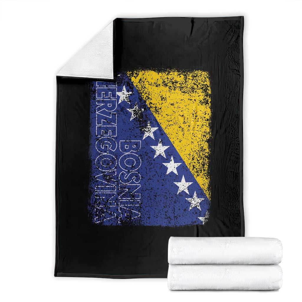 Vintage Grunge Bosnia Herzegovina National Flag Throw Blanket Bosnian Pride Soccer Heritage Sports Fan TS02 Black Print Your Wear