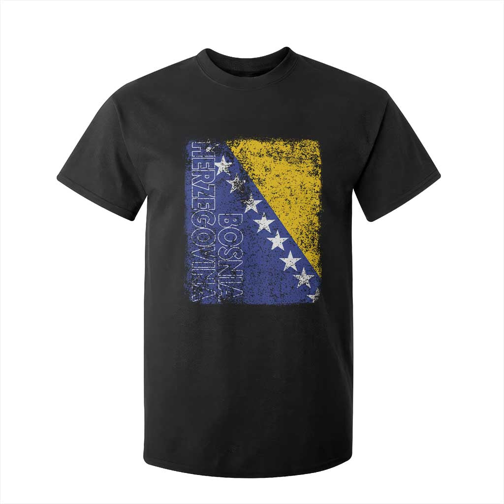 Vintage Grunge Bosnia Herzegovina National Flag T Shirt For Kid Bosnian Pride Soccer Heritage Sports Fan TS02 Black Print Your Wear