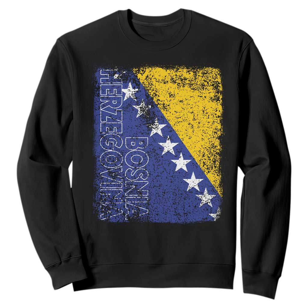 Vintage Grunge Bosnia Herzegovina National Flag Sweatshirt Bosnian Pride Soccer Heritage Sports Fan TS02 Black Print Your Wear