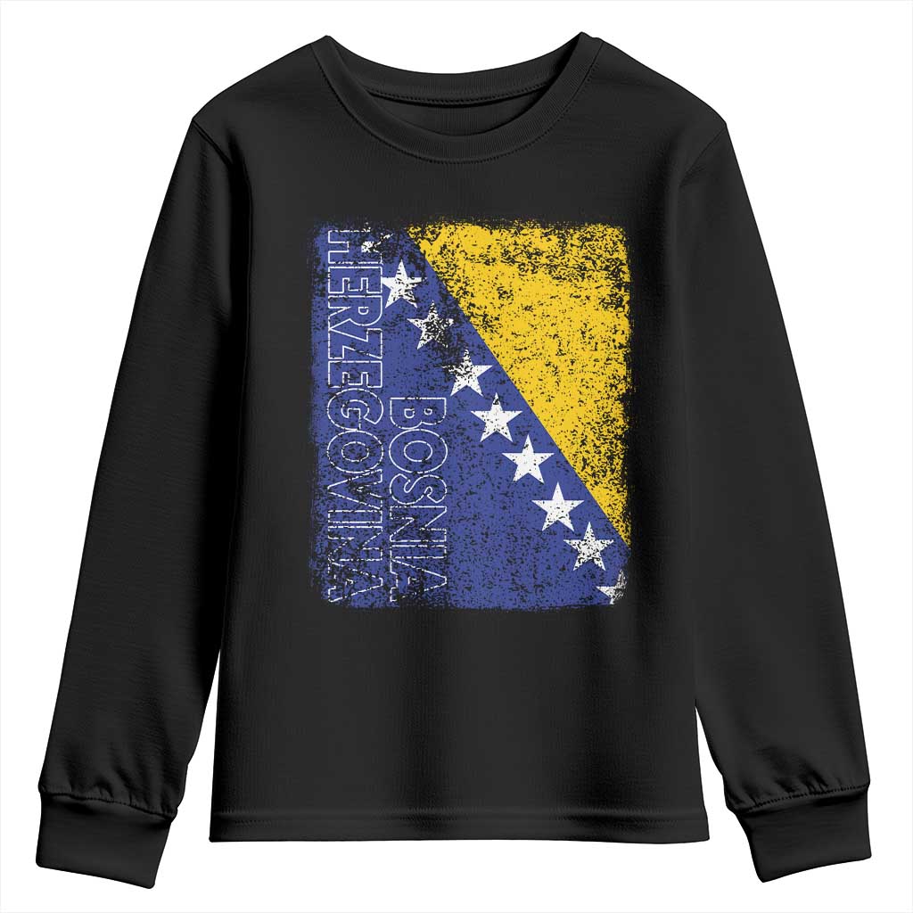 Vintage Grunge Bosnia Herzegovina National Flag Youth Sweatshirt Bosnian Pride Soccer Heritage Sports Fan TS02 Black Print Your Wear