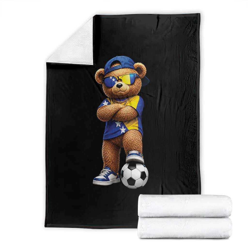Cool Bosnia Herzegovina Flag Teddy Bear Soccer Fan Throw Blanket BIH Bosnian Heritage Football Lovers TS02 Black Print Your Wear