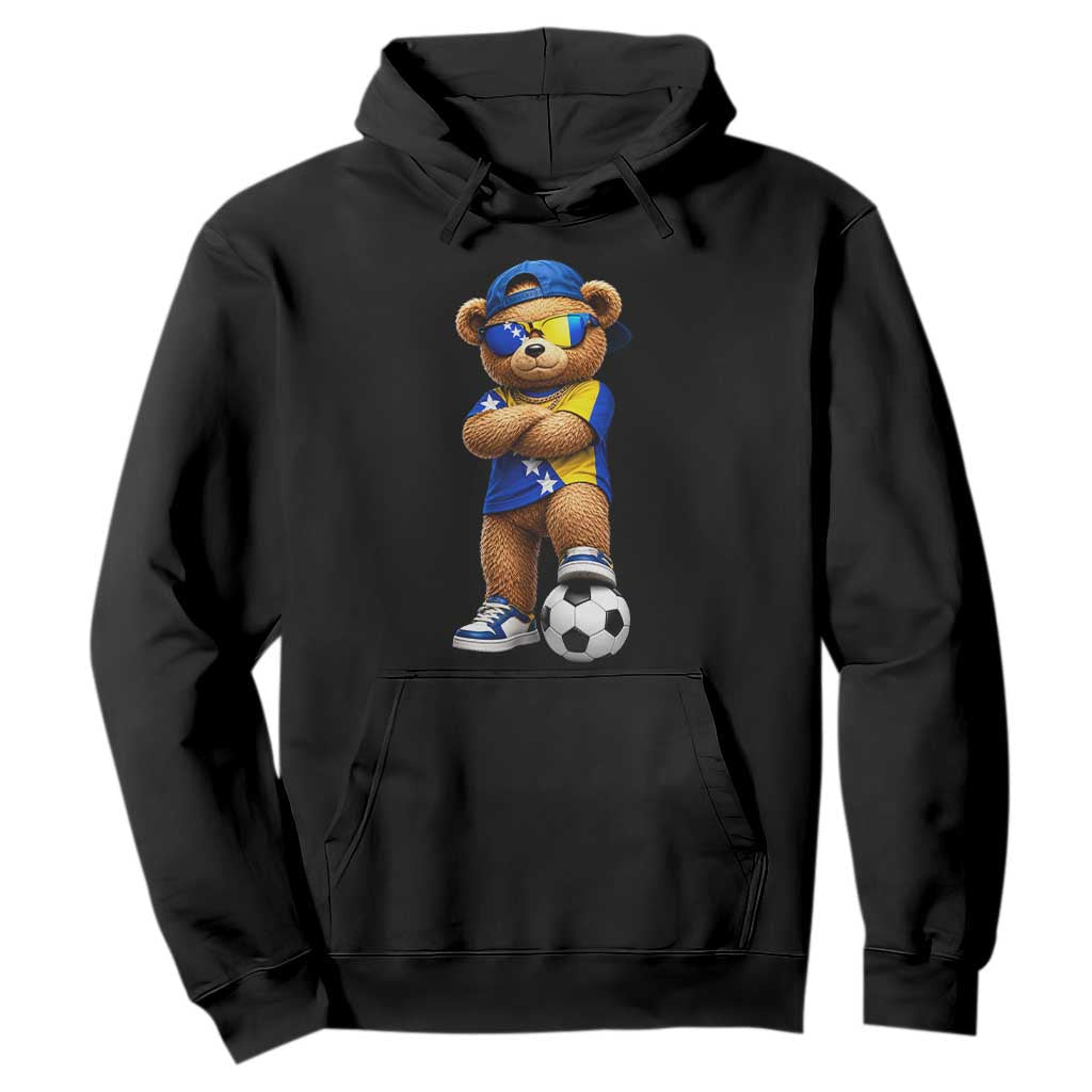 Cool Bosnia Herzegovina Flag Teddy Bear Soccer Fan Hoodie BIH Bosnian Heritage Football Lovers TS02 Black Print Your Wear