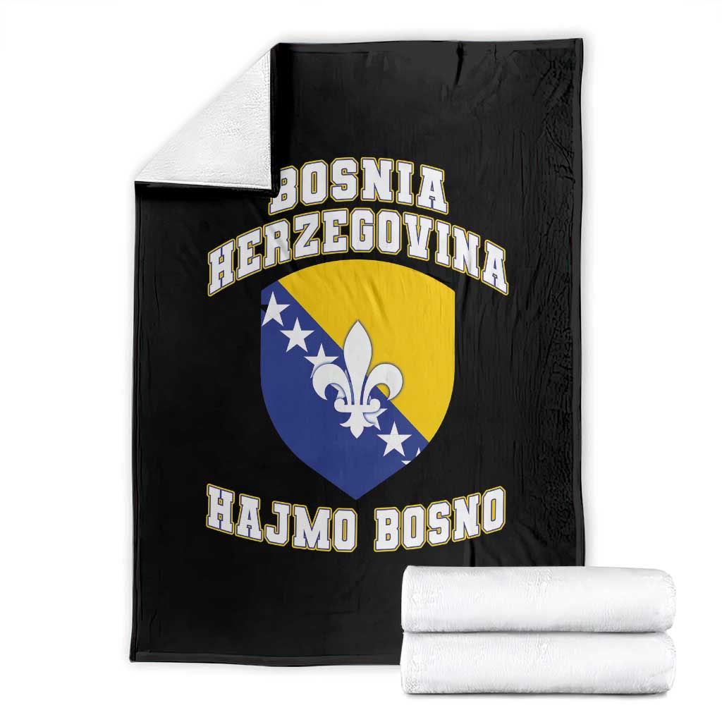 Hajmo Bosno Lets Go Bosnia Herzegovina Flag Throw Blanket Golden Lily Soccer Football Fan Athletic Graphic TS02 Black Print Your Wear