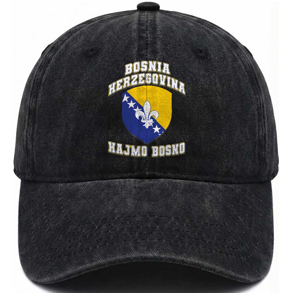 Hajmo Bosno Lets Go Bosnia Herzegovina Flag Washed Cotton Baseball Cap Golden Lily Soccer Football Fan Athletic Graphic TS02 Print Your Wear