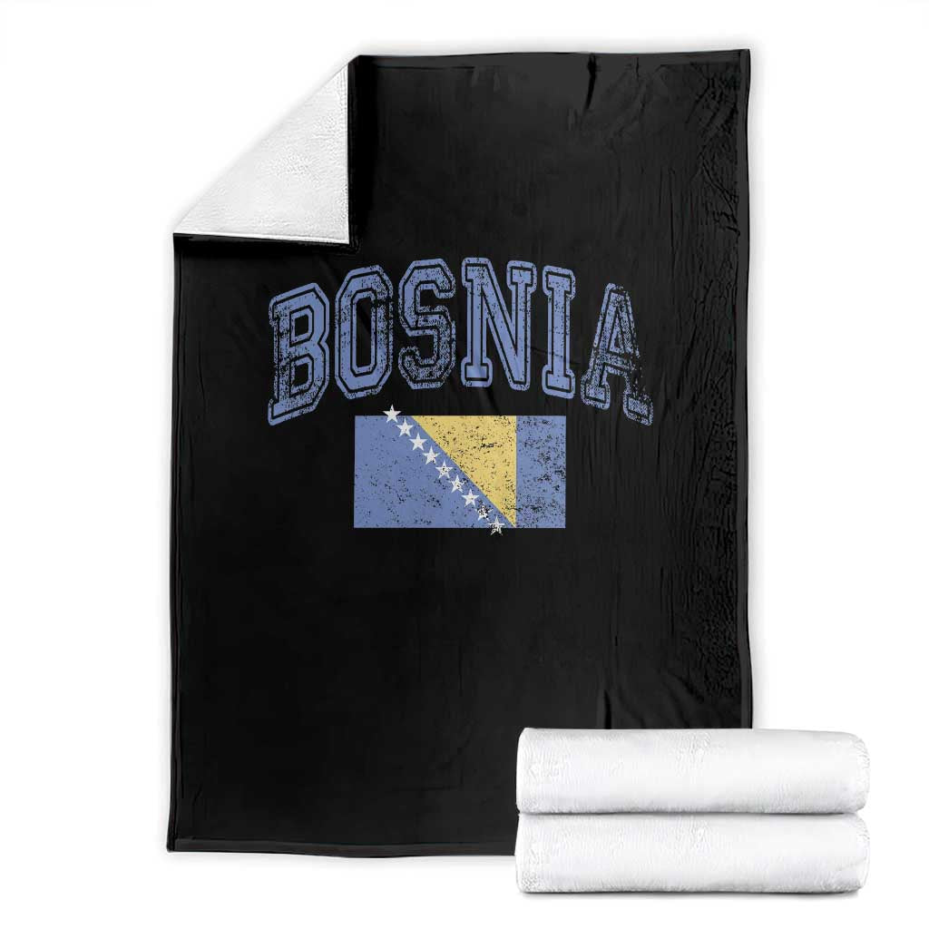 Classic Distressed Bosnia National Flag Varsity Style Throw Blanket Sports Fan Athletic Graphic TS02 Black Print Your Wear