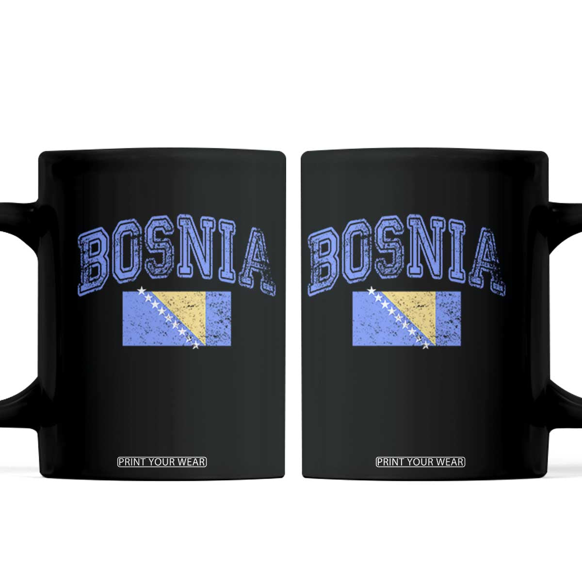 Classic Distressed Bosnia National Flag Varsity Style Coffee Mug Sports Fan Athletic Graphic TS02 Black Print Your Wear
