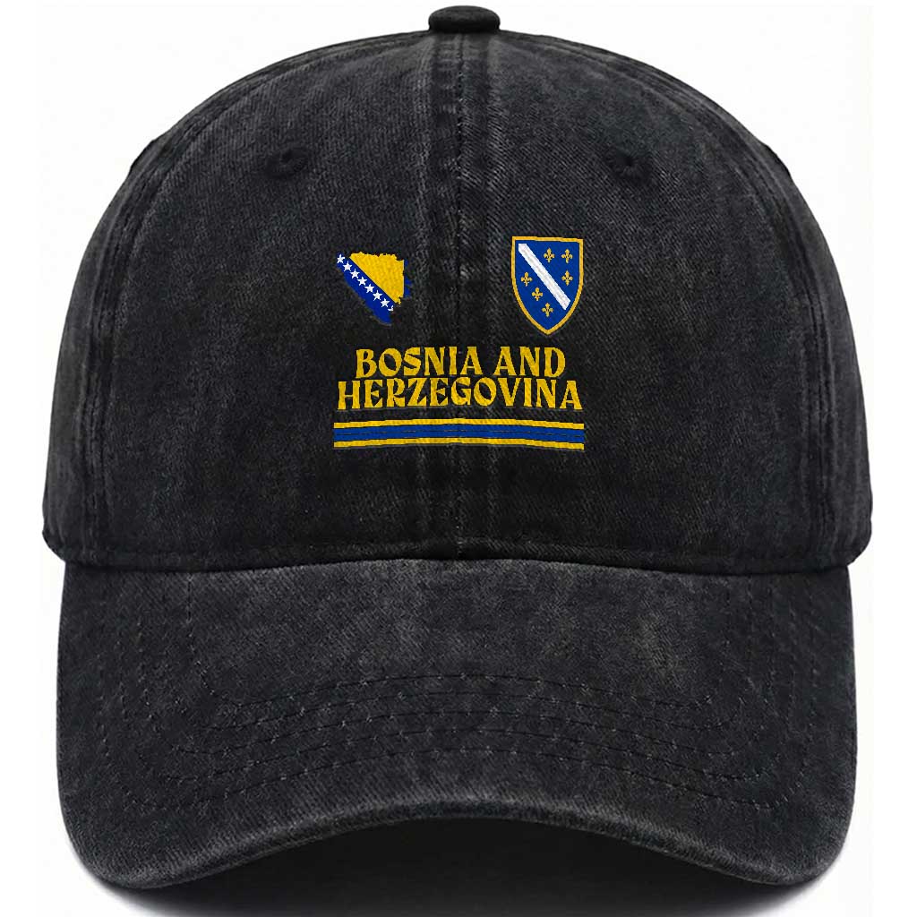 Bosnia Herzegovina Soccer Jersey Style Washed Cotton Baseball Cap Country Map Heritage Football Fan TS02 Print Your Wear