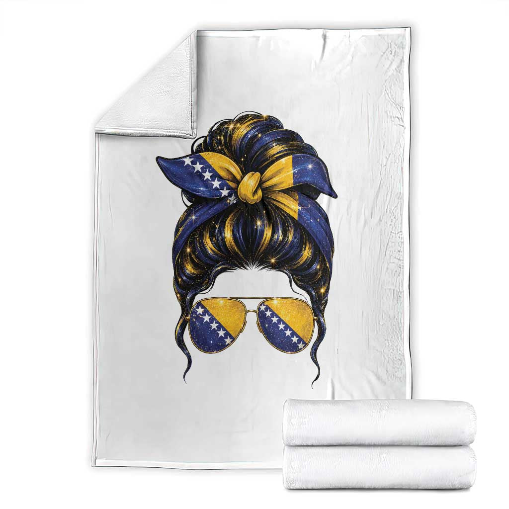 Bosnian Girl Messy Bun Flag Bandana Woman Graphic Throw Blanket Bosnia Herzegovina Pride TS02 White Print Your Wear