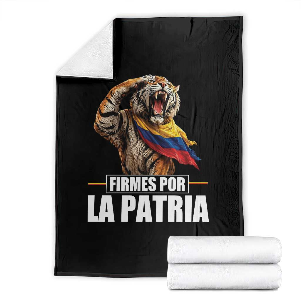Firmes Por La Patria Colombian Pride Throw Blanket Roaring Saluting Tiger Patriotic Colombia Heritage Flag TS02 Black Print Your Wear