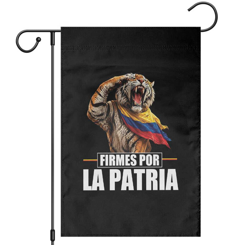 Firmes Por La Patria Colombian Pride Garden Flag Roaring Saluting Tiger Patriotic Colombia Heritage Flag TS02 Black Print Your Wear