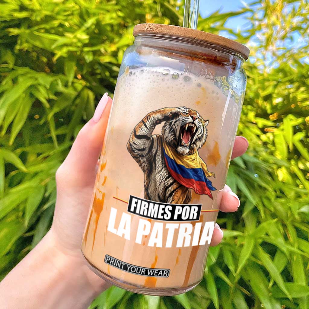 Firmes Por La Patria Colombian Pride Glass Can Roaring Saluting Tiger Patriotic Colombia Heritage Flag TS02 Black Print Your Wear