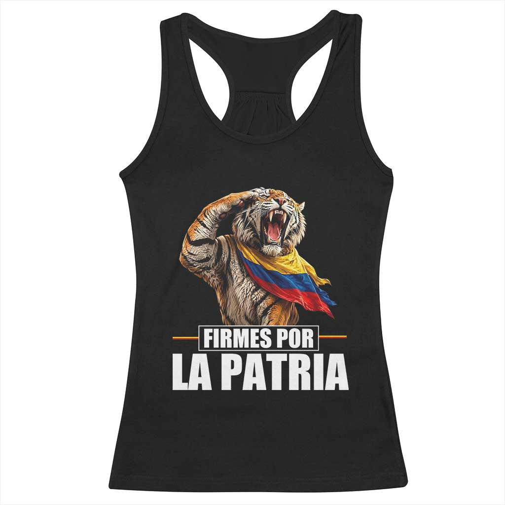 Firmes Por La Patria Colombian Pride Racerback Tank Top Roaring Saluting Tiger Patriotic Colombia Heritage Flag TS02 Black Print Your Wear