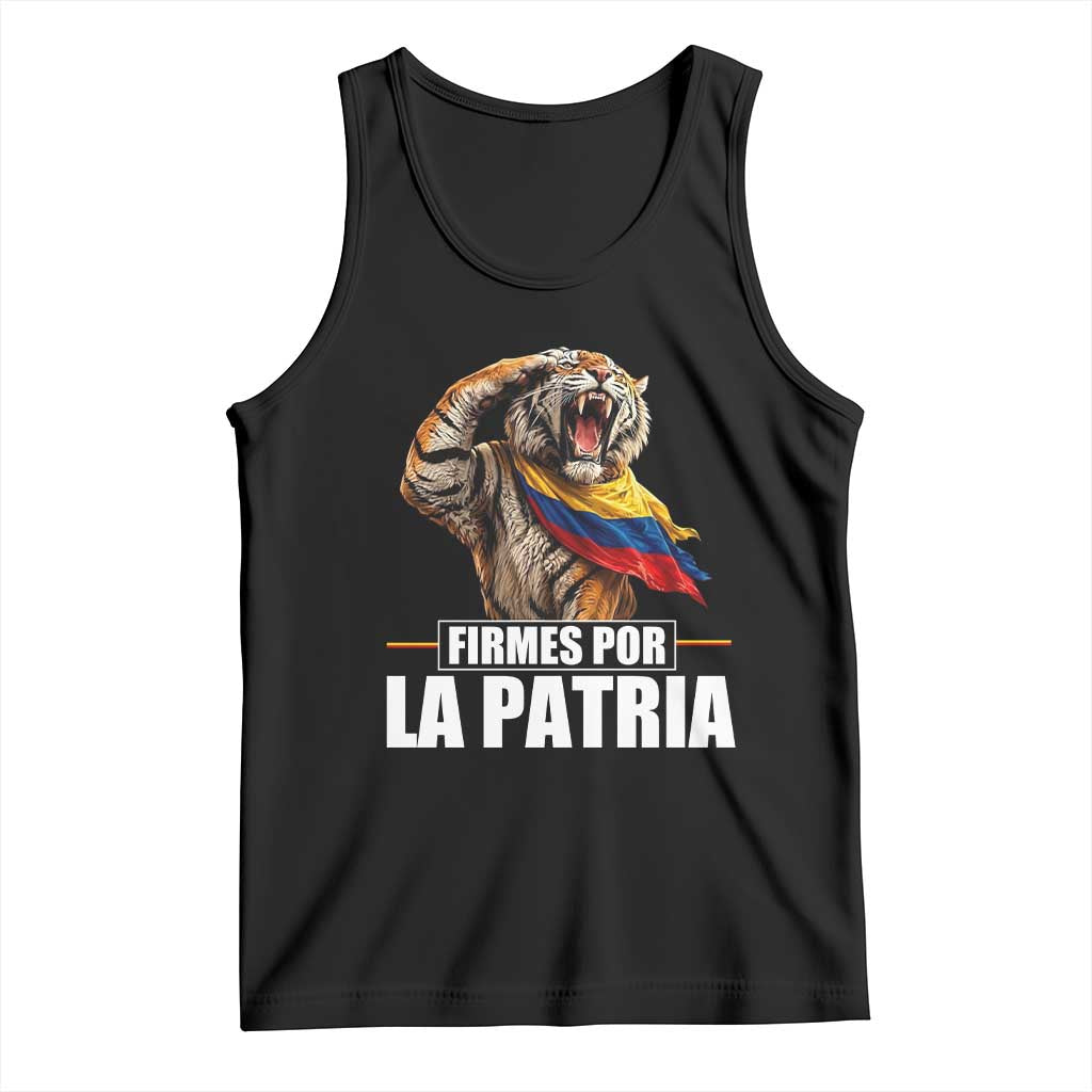 Firmes Por La Patria Colombian Pride Tank Top Roaring Saluting Tiger Patriotic Colombia Heritage Flag TS02 Black Print Your Wear