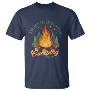 Fires Friends Fun Camping Crew T Shirt Cozy Campfire Adventure Outdoor Lovers TS02 Navy Print Your Wear