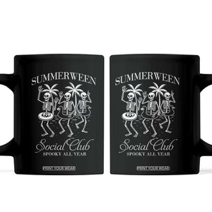 Summerween Social Club Coffee Mug Spooky All Year Skeleton Summer Halloween Beach Party TS02 Black Print Your Wear