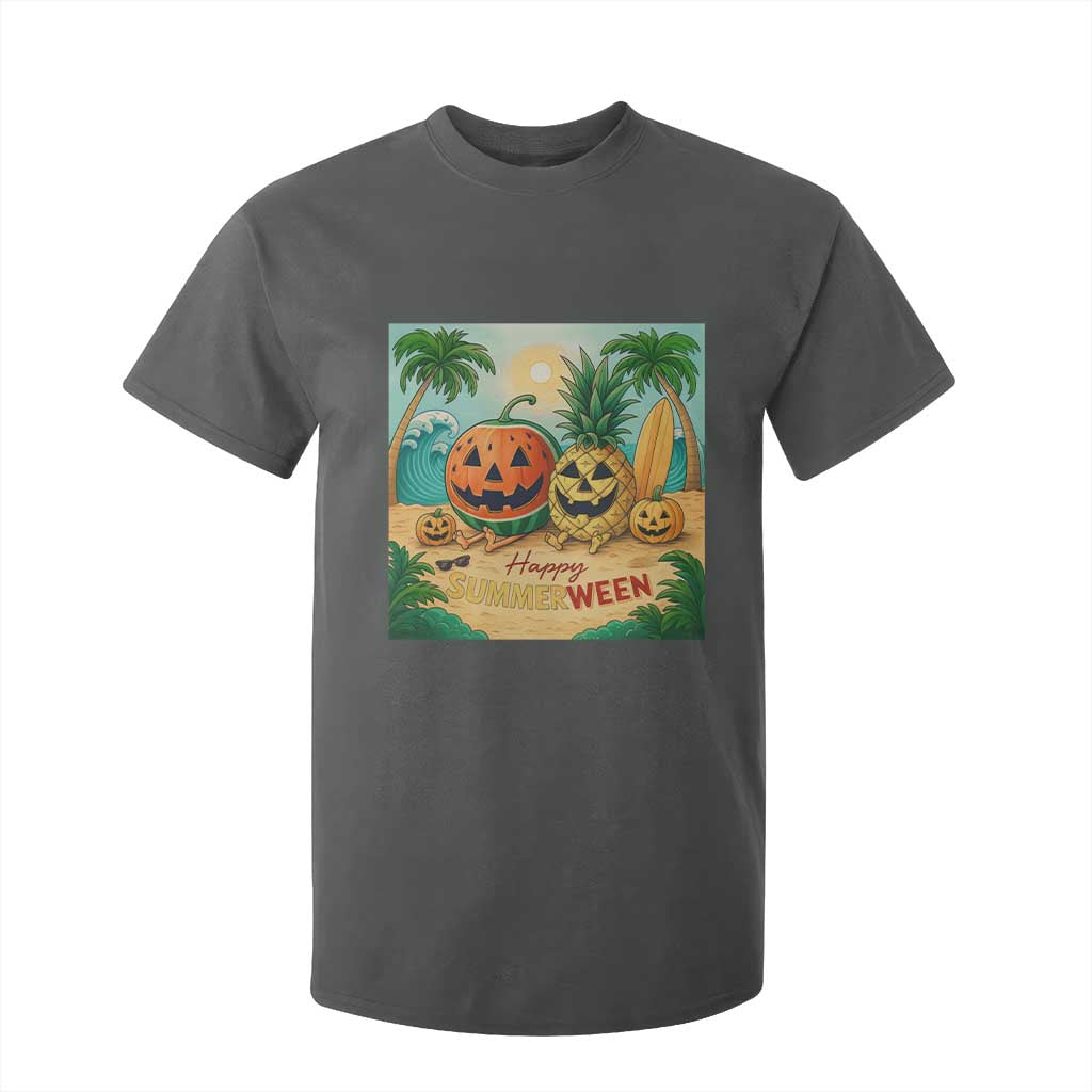 Retro Tropical Summerween T Shirt For Kid Halloween Summer Beach Cocktail Boo TS02 Dark Heather Print Your Wear