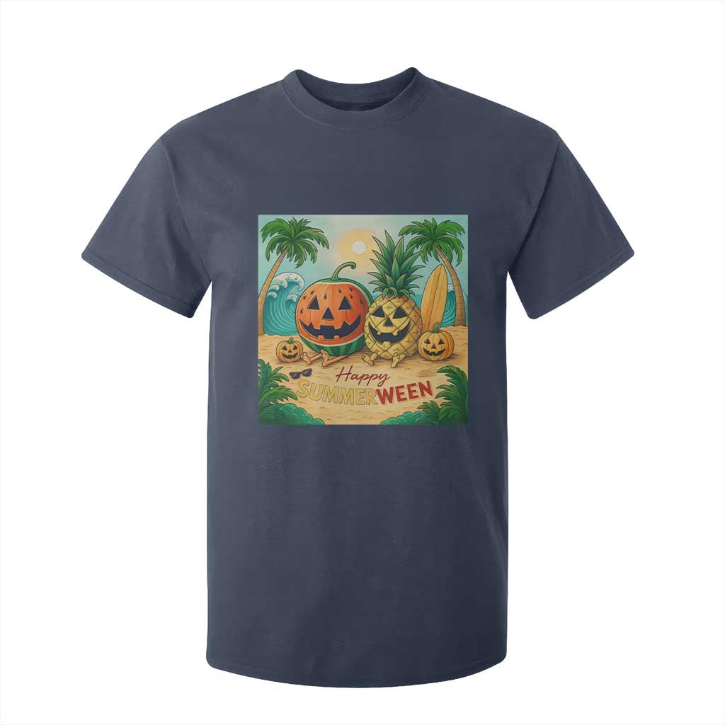 Retro Tropical Summerween T Shirt For Kid Halloween Summer Beach Cocktail Boo TS02 Navy Print Your Wear