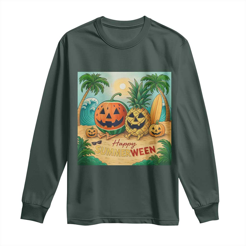 Retro Tropical Summerween Long Sleeve Shirt Halloween Summer Beach Cocktail Boo TS02 Dark Forest Green Print Your Wear