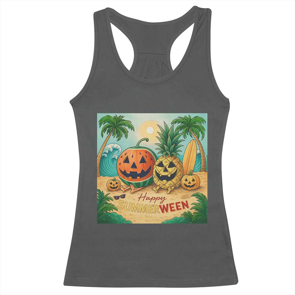 Retro Tropical Summerween Racerback Tank Top Halloween Summer Beach Cocktail Boo TS02 Dark Heather Print Your Wear