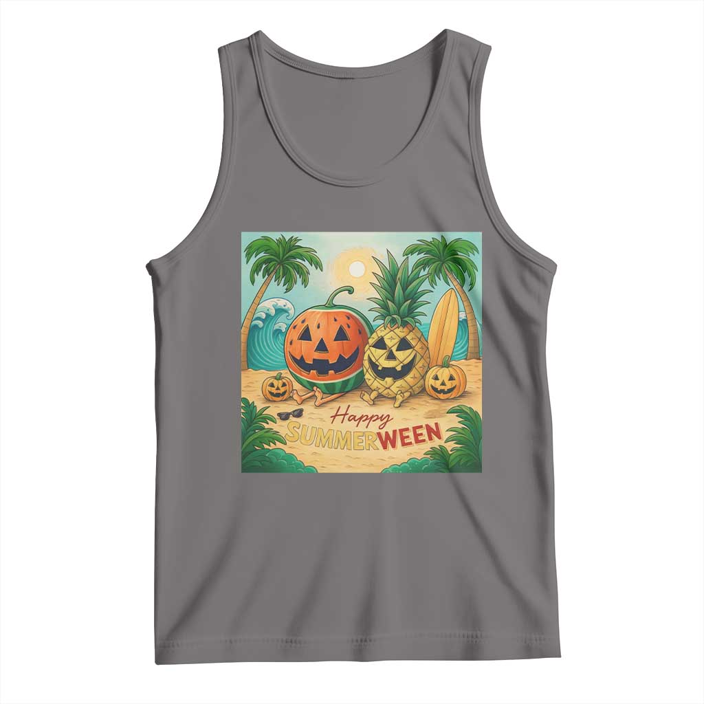 Retro Tropical Summerween Tank Top Halloween Summer Beach Cocktail Boo TS02 Deep Heather Print Your Wear
