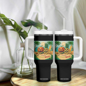 Retro Tropical Summerween Tumbler With Handle Halloween Summer Beach Cocktail Boo TS02 Print Your Wear