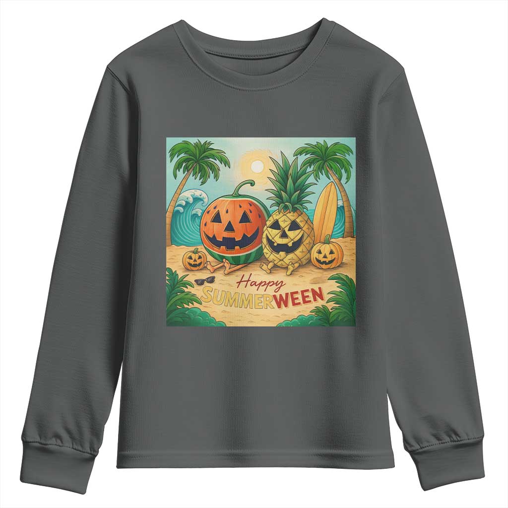 Retro Tropical Summerween Youth Sweatshirt Halloween Summer Beach Cocktail Boo TS02 Dark Heather Print Your Wear
