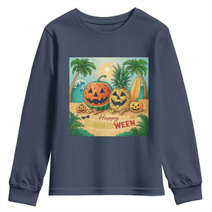 Retro Tropical Summerween Youth Sweatshirt Halloween Summer Beach Cocktail Boo TS02 Navy Print Your Wear
