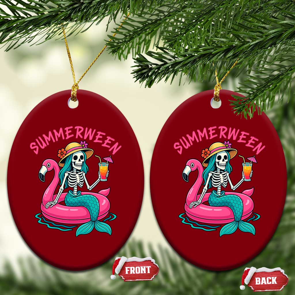 Summerween Skeleton Mermaid Ceramic Ornament Flamingo Float Funny Spooky Summer Halloween Vibes TS02 Print Your Wear